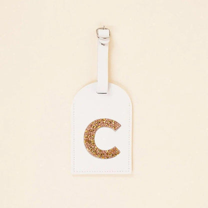 monogram rhinestone luggage tag (white/gold) - basil boutique