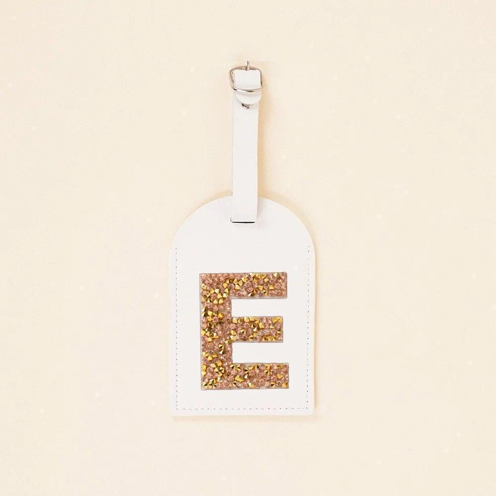 monogram rhinestone luggage tag (white/gold) - basil boutique