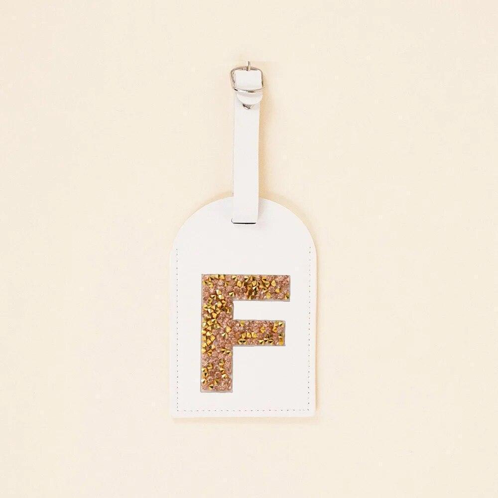 monogram rhinestone luggage tag (white/gold) - basil boutique