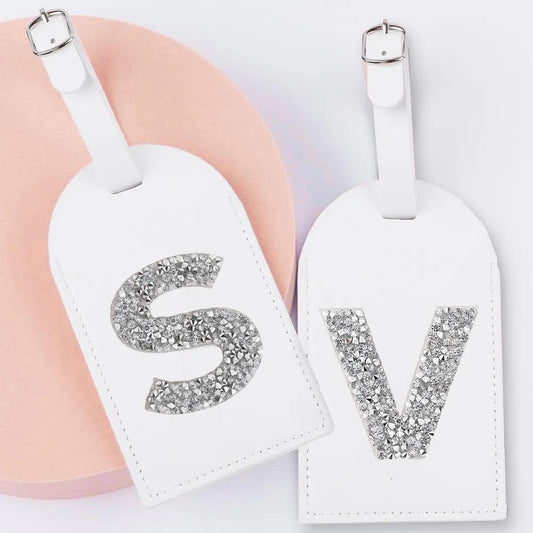 monogram rhinestone luggage tag (white/silver) - basil boutique