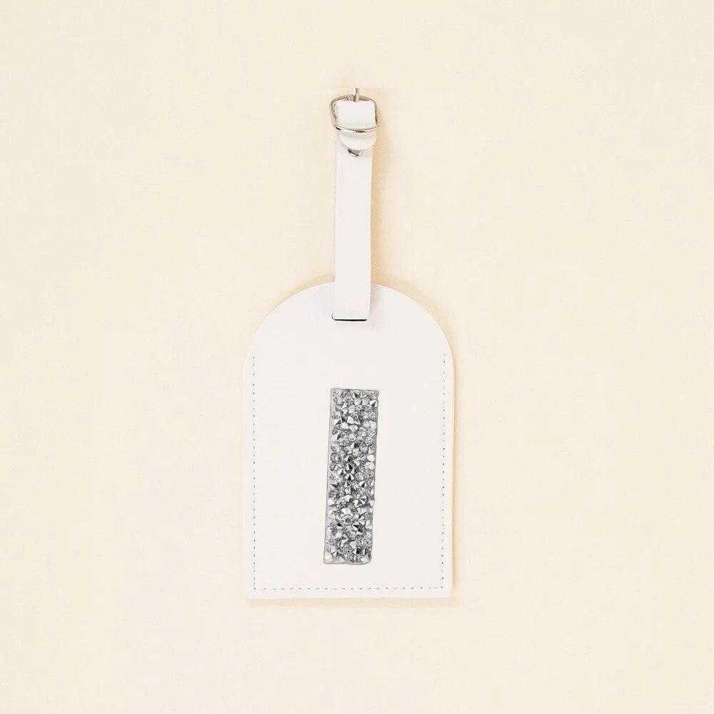 monogram rhinestone luggage tag (white/silver) - basil boutique