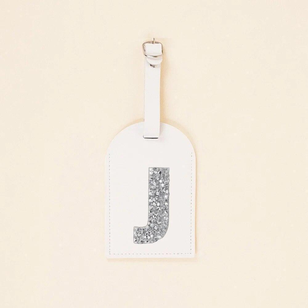 monogram rhinestone luggage tag (white/silver) - basil boutique