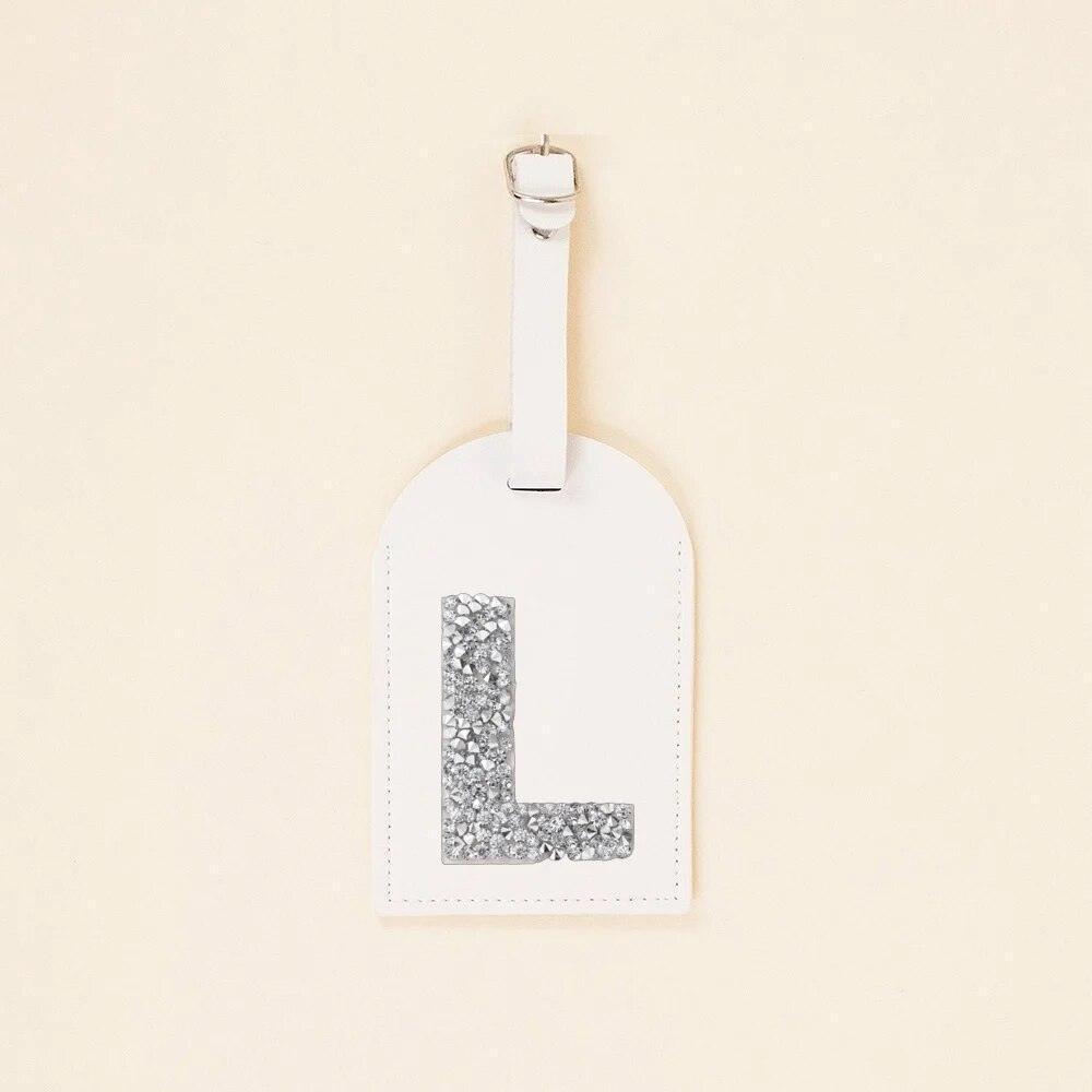 monogram rhinestone luggage tag (white/silver) - basil boutique