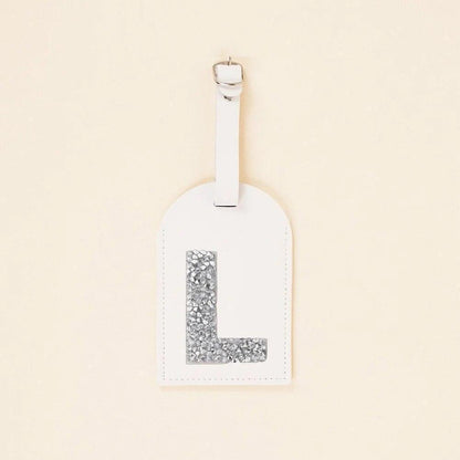 monogram rhinestone luggage tag (white/silver) - basil boutique