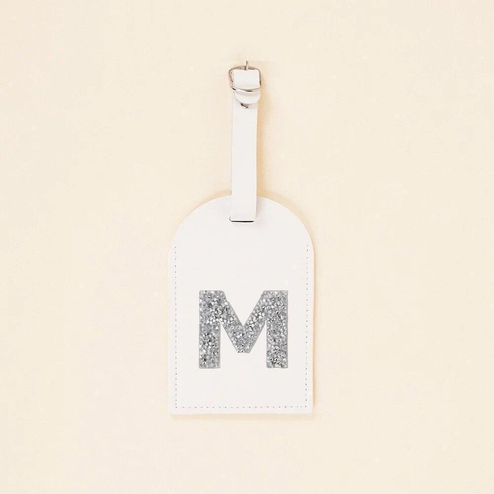 monogram rhinestone luggage tag (white/silver) - basil boutique