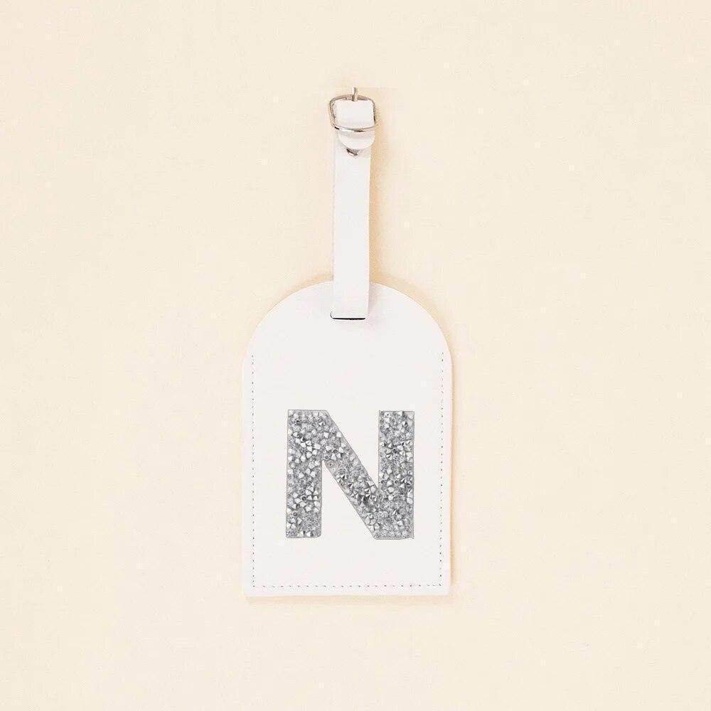 monogram rhinestone luggage tag (white/silver) - basil boutique