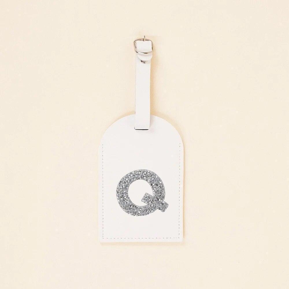 monogram rhinestone luggage tag (white/silver) - basil boutique