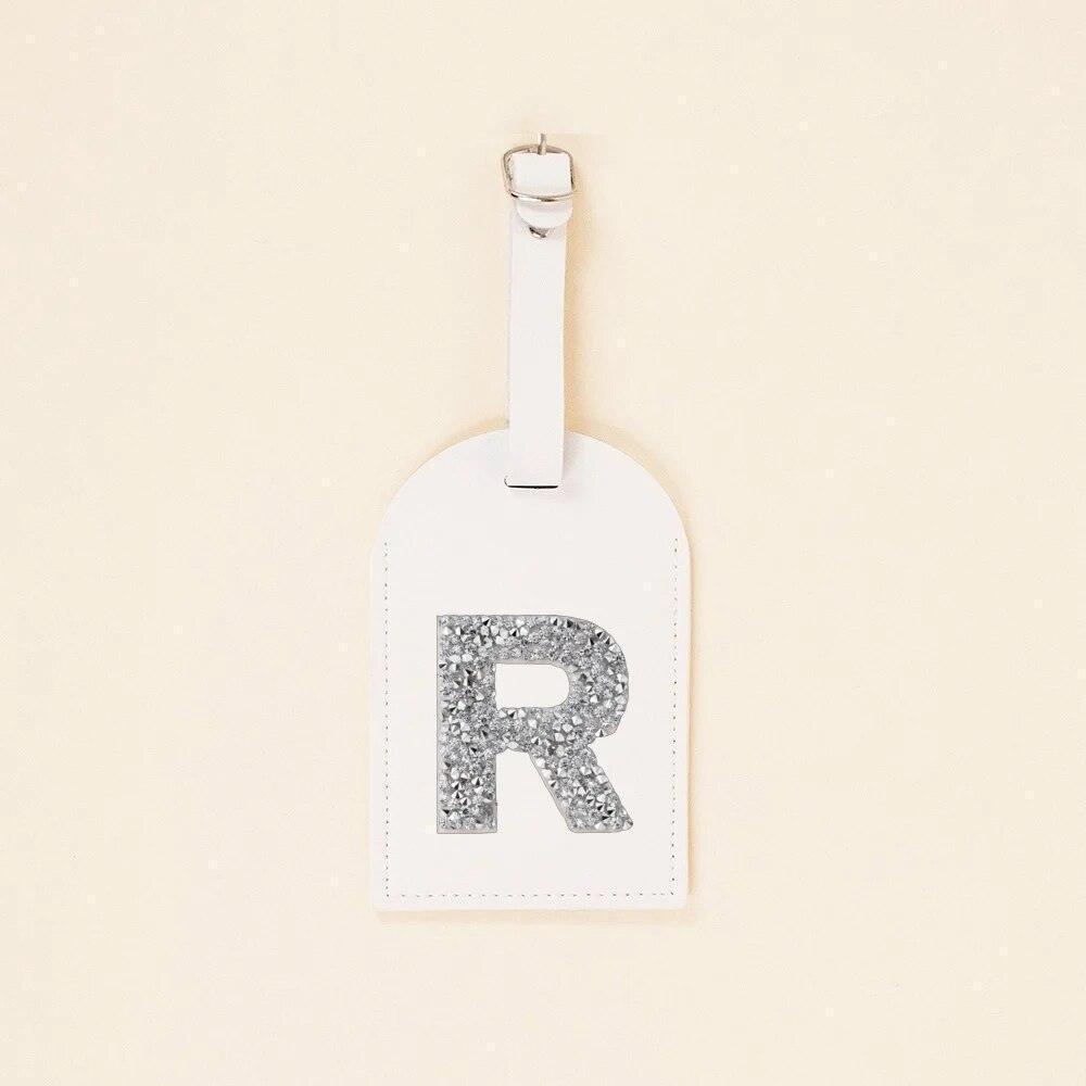 monogram rhinestone luggage tag (white/silver) - basil boutique