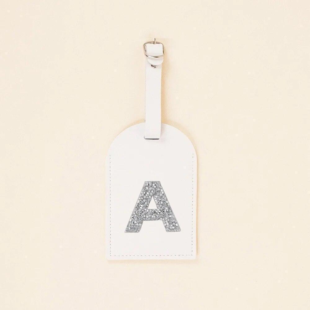 monogram rhinestone luggage tag (white/silver) - basil boutique
