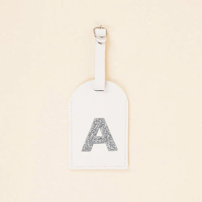 monogram rhinestone luggage tag (white/silver) - basil boutique