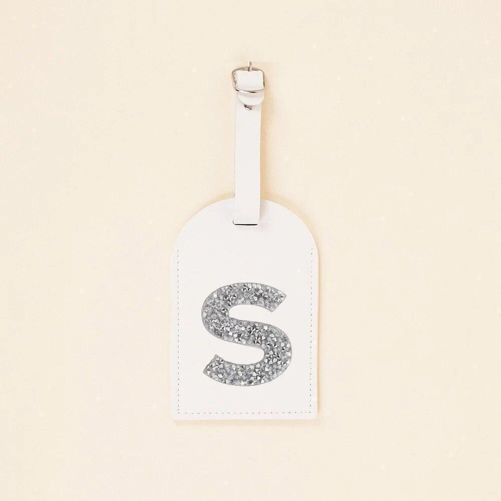 monogram rhinestone luggage tag (white/silver) - basil boutique