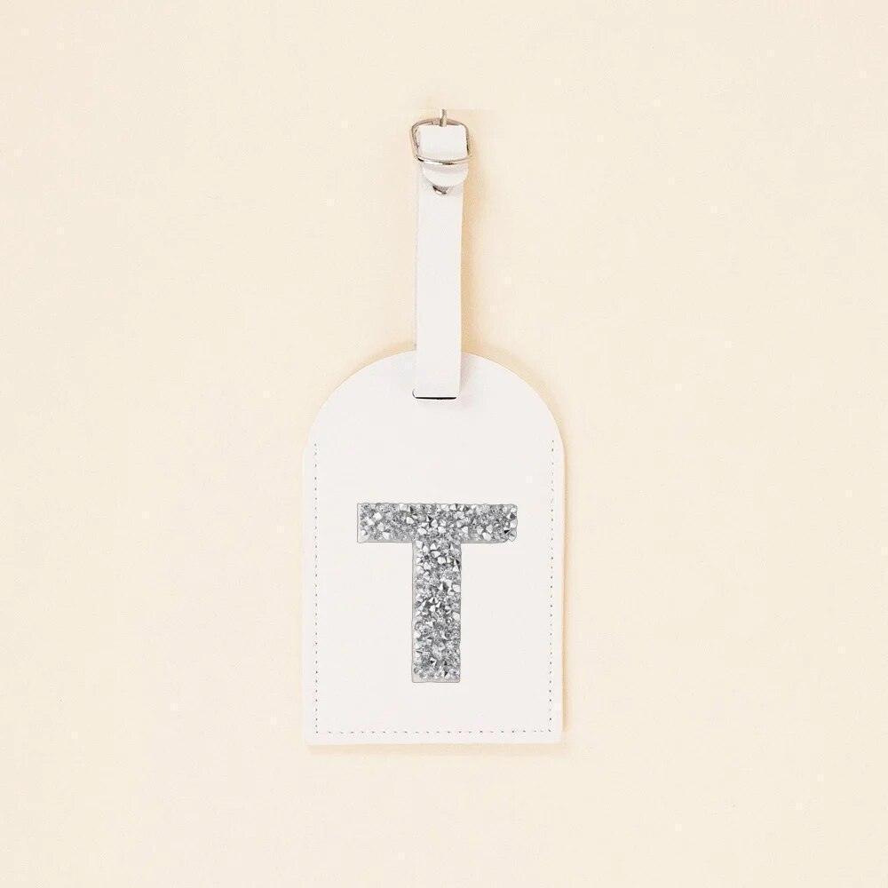 monogram rhinestone luggage tag (white/silver) - basil boutique