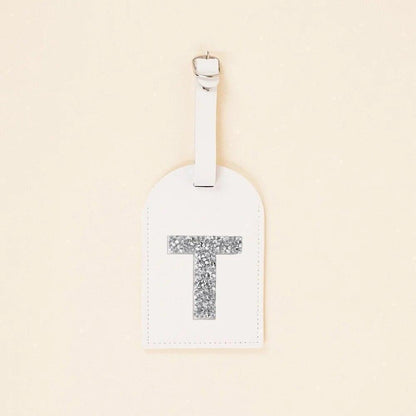 monogram rhinestone luggage tag (white/silver) - basil boutique