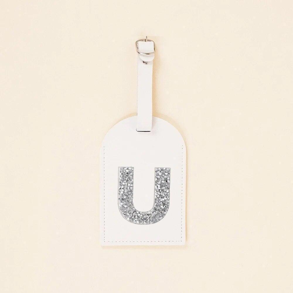 monogram rhinestone luggage tag (white/silver) - basil boutique