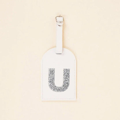 monogram rhinestone luggage tag (white/silver) - basil boutique