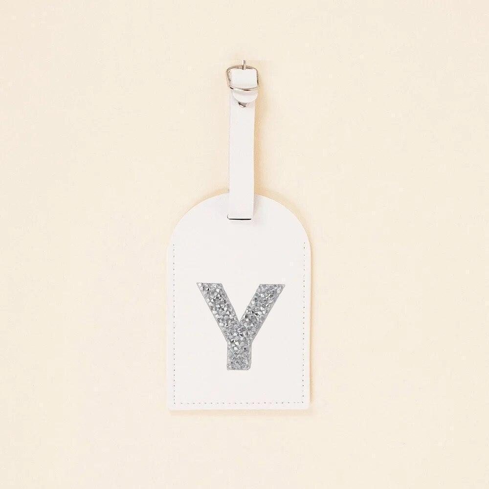 monogram rhinestone luggage tag (white/silver) - basil boutique
