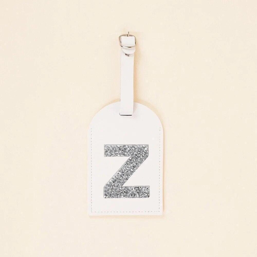 monogram rhinestone luggage tag (white/silver) - basil boutique