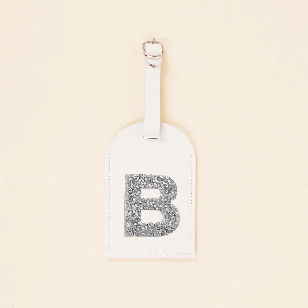 monogram rhinestone luggage tag (white/silver) - basil boutique