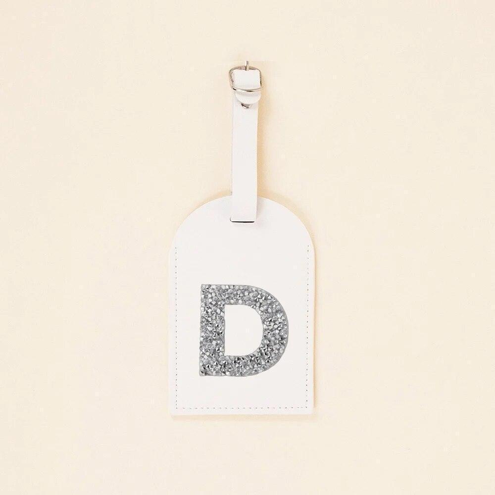 monogram rhinestone luggage tag (white/silver) - basil boutique