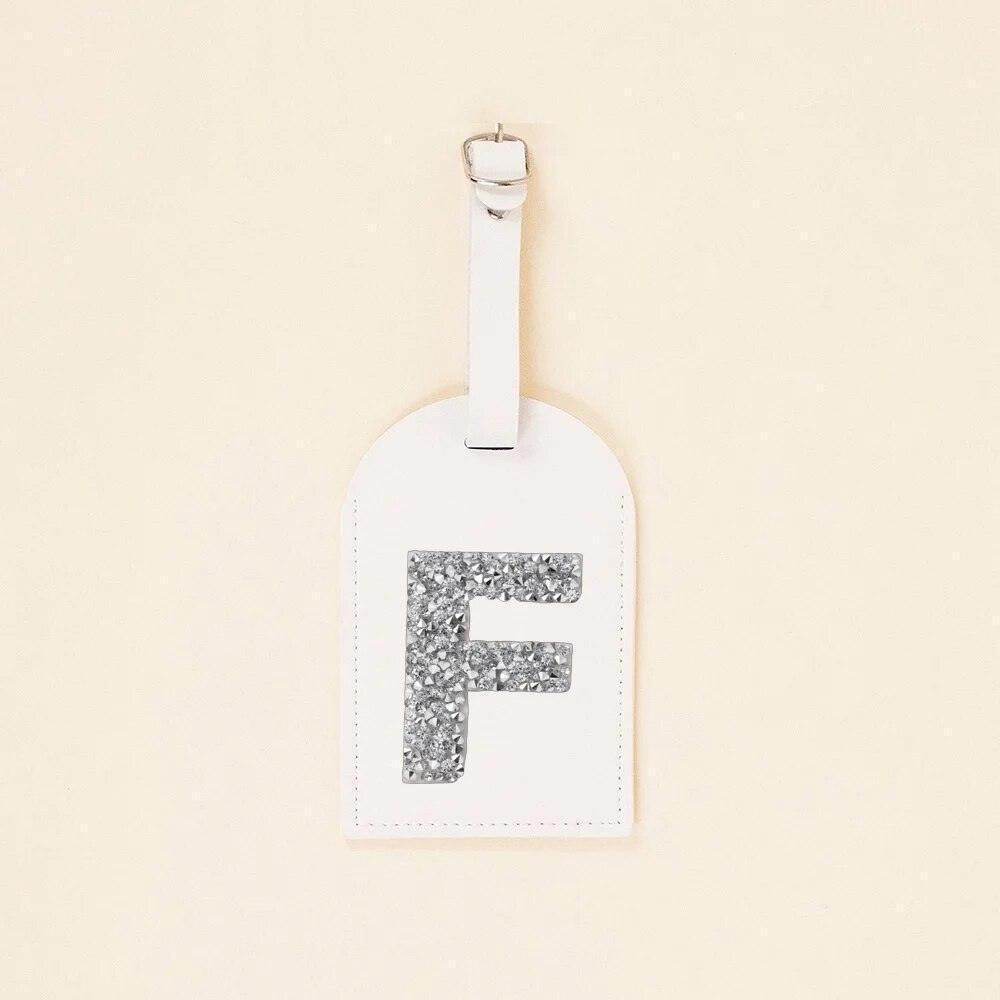 monogram rhinestone luggage tag (white/silver) - basil boutique