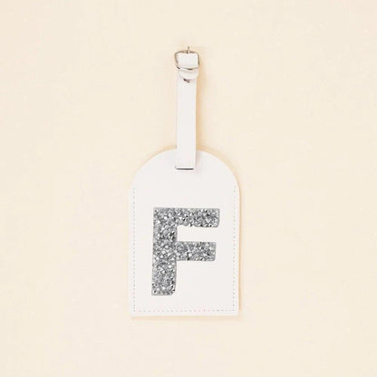 monogram rhinestone luggage tag (white/silver) - basil boutique