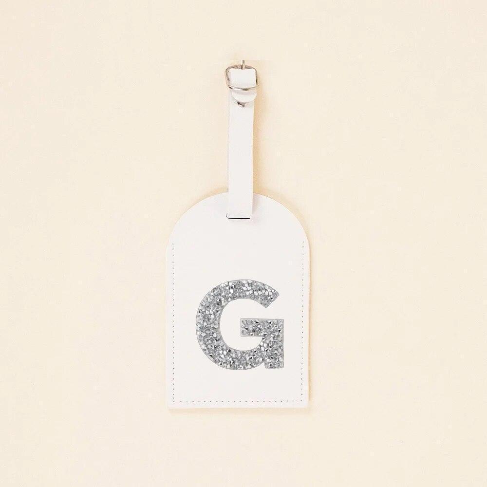 monogram rhinestone luggage tag (white/silver) - basil boutique