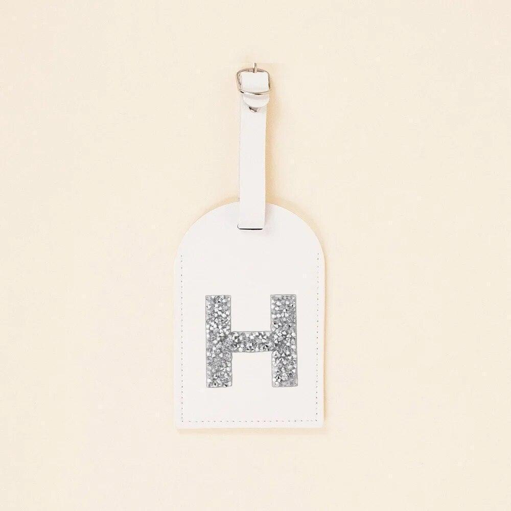 monogram rhinestone luggage tag (white/silver) - basil boutique