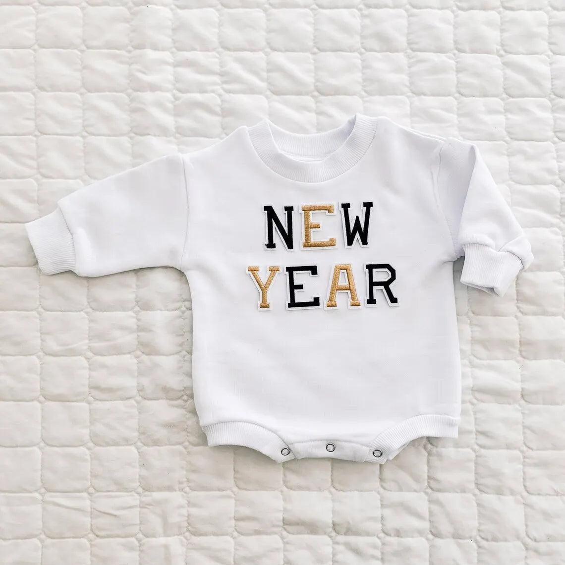 new year patch onesie - basil boutique