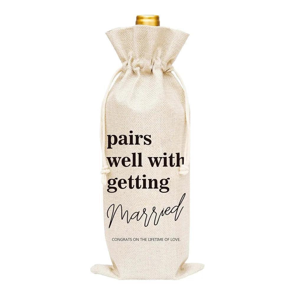 pairs well with getting married wine bottle bag - basil boutique