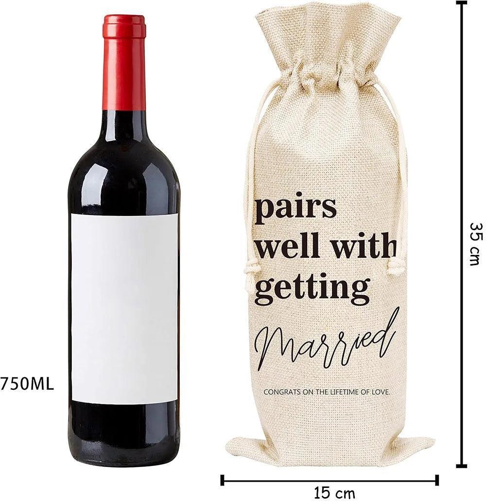 pairs well with getting married wine bottle bag - basil boutique