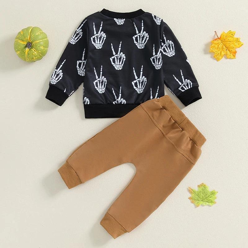 peace + skeletons kids outfit - basil boutique