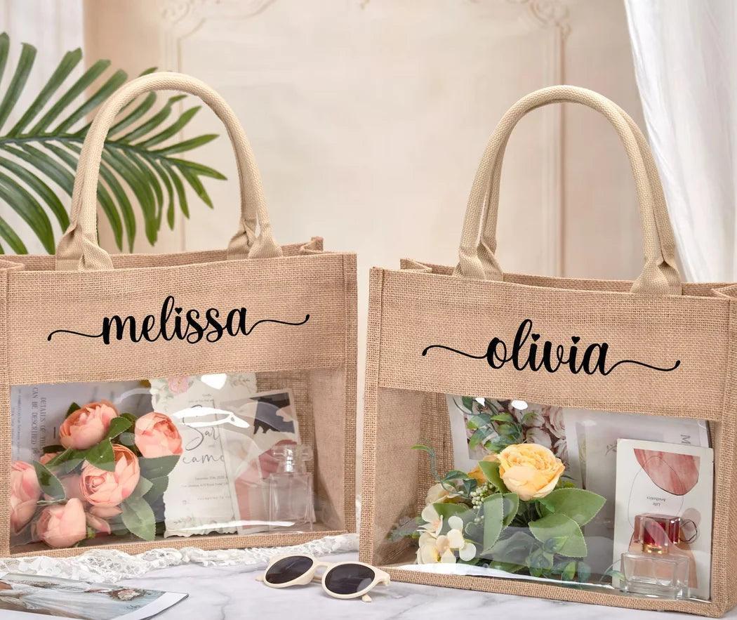 personalized burlap tote bag - basil boutique