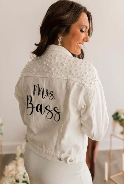 personalized pearl denim jacket - basil boutique