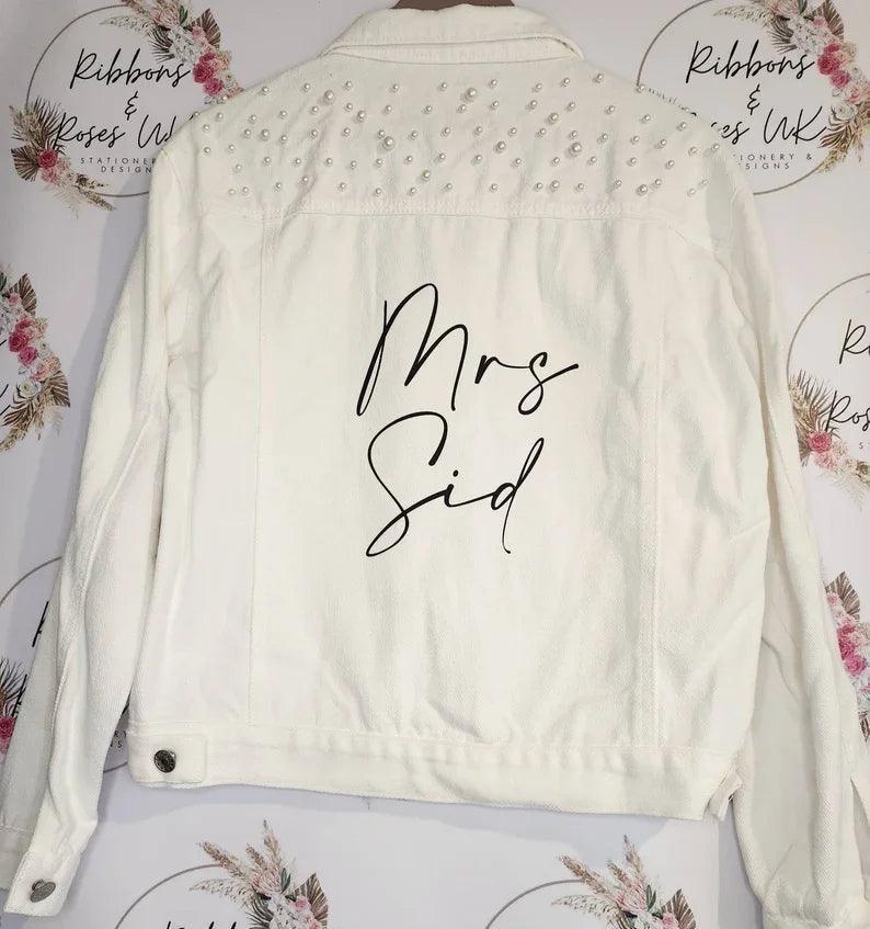 personalized pearl denim jacket - basil boutique