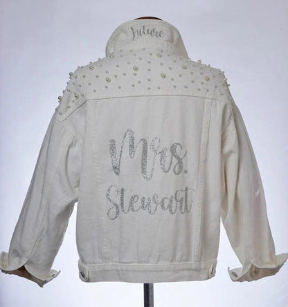 personalized pearl denim jacket - basil boutique