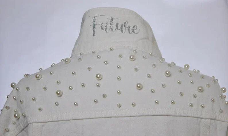 personalized pearl denim jacket - basil boutique