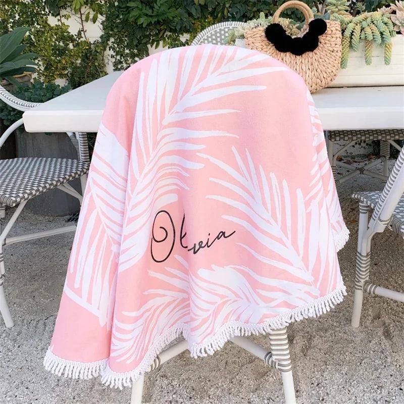 personalized pink tropical beach towel - basil boutique