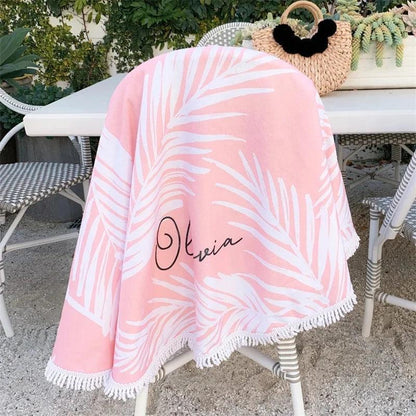 personalized pink tropical beach towel - basil boutique