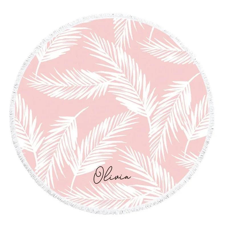 personalized pink tropical beach towel - basil boutique