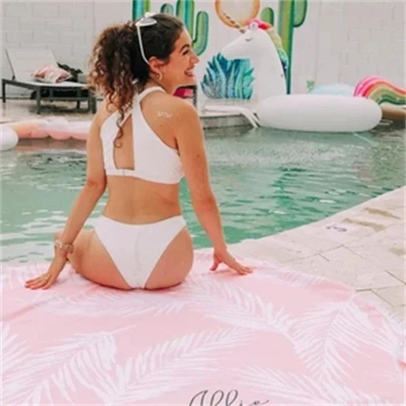 personalized pink tropical beach towel - basil boutique