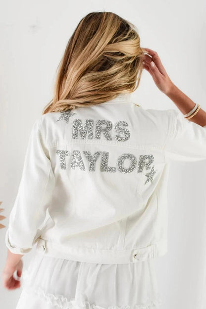 personalized rhinestone denim jacket - basil boutique