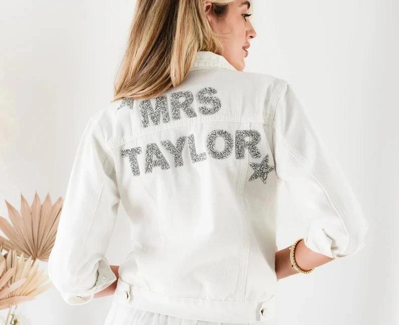 personalized rhinestone denim jacket - basil boutique