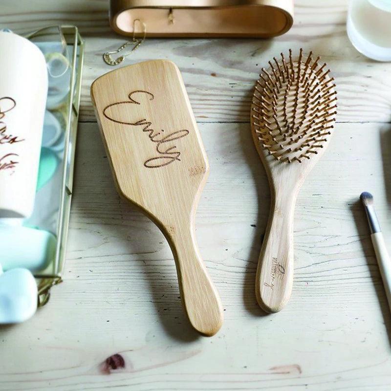 personalized wooden hair brush - basil boutique