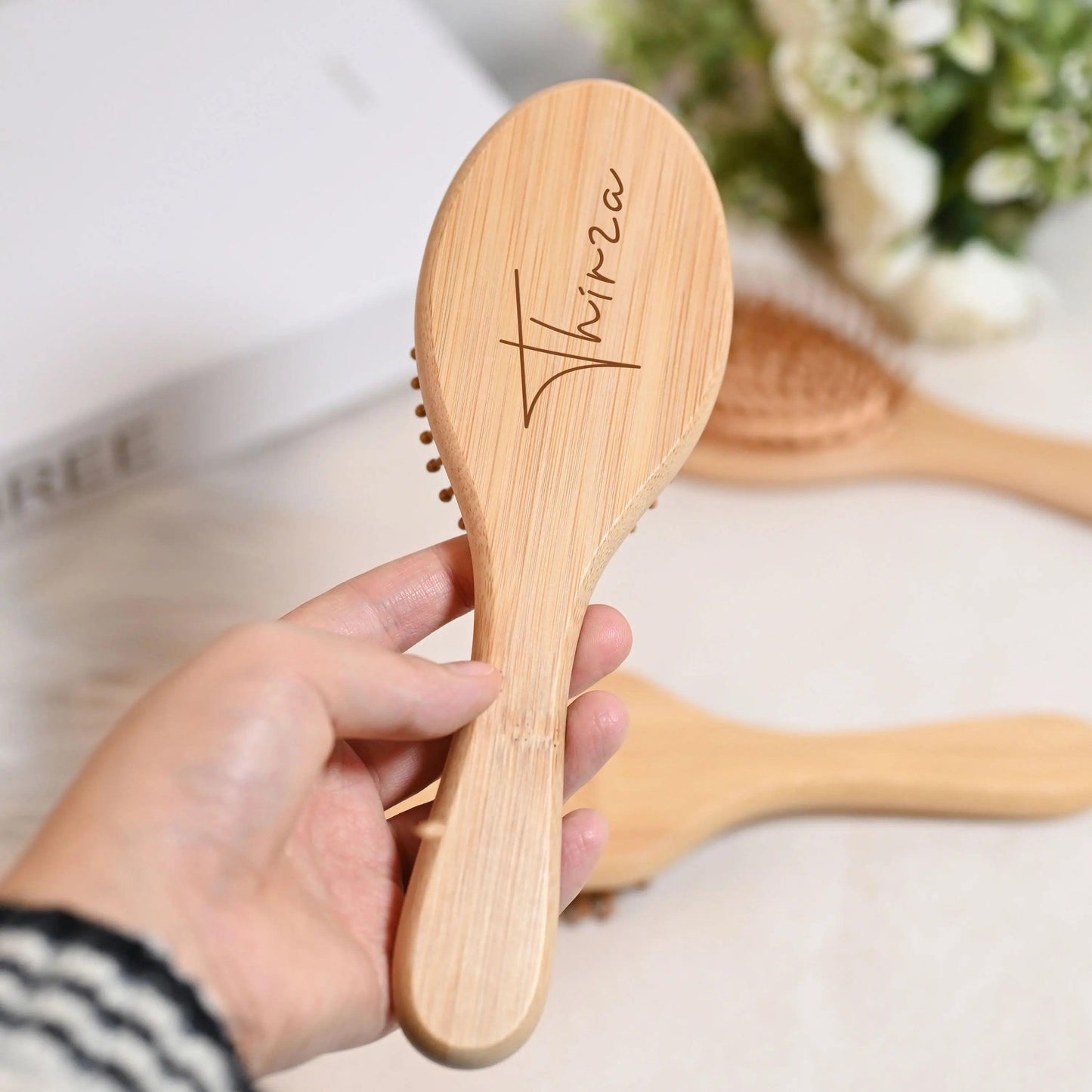 personalized wooden hair brush - basil boutique