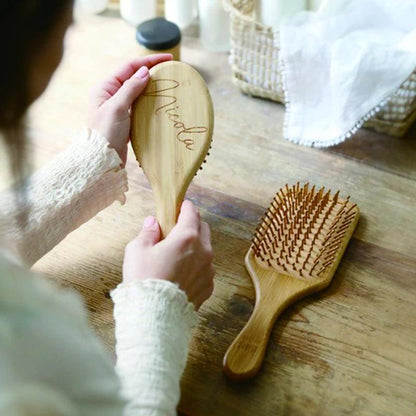 personalized wooden hair brush - basil boutique