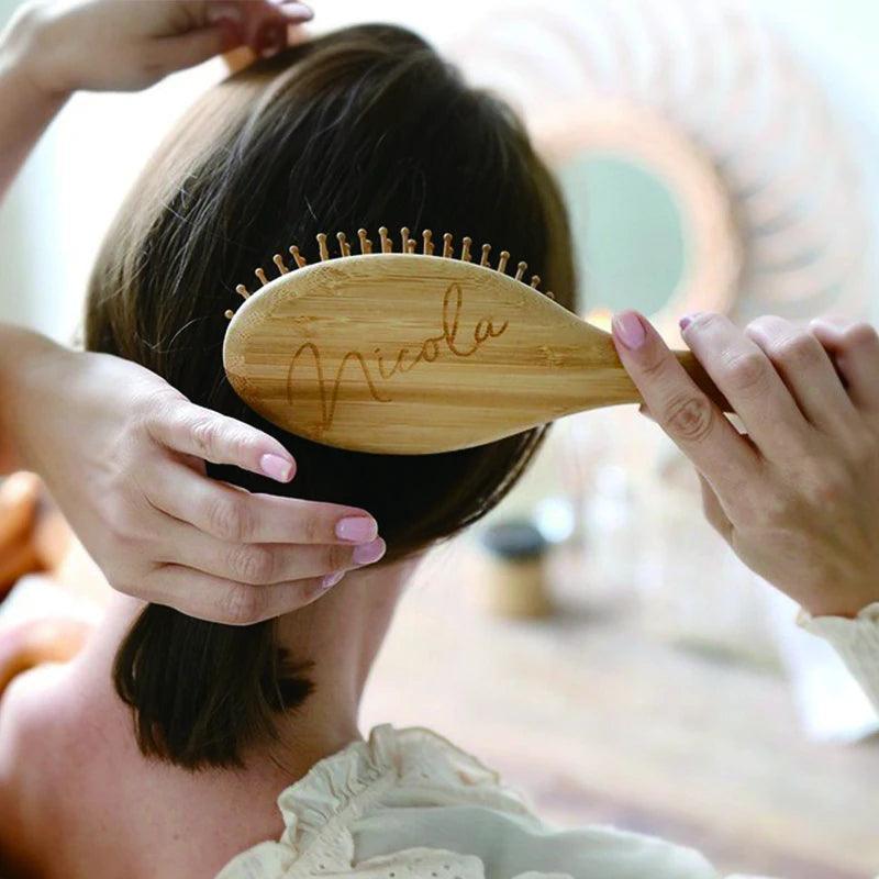 personalized wooden hair brush - basil boutique