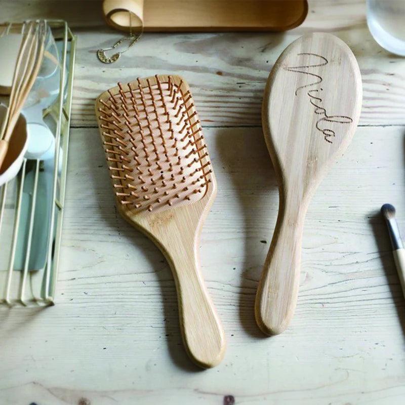 personalized wooden hair brush - basil boutique