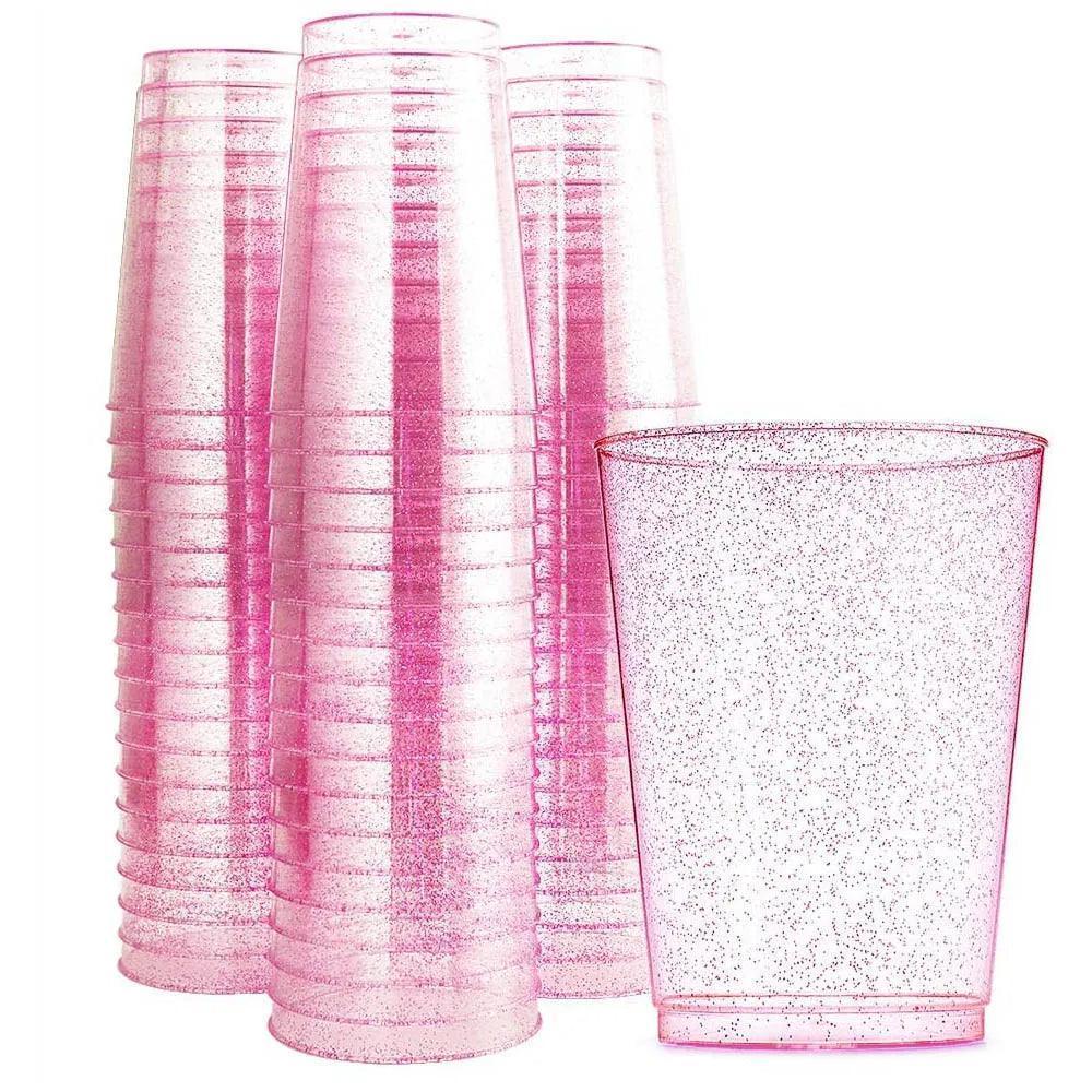 pink glitter plastic cups - basil boutique