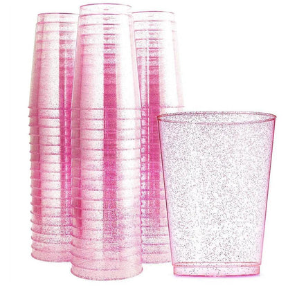 pink glitter plastic cups - basil boutique