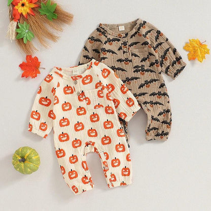 pumpkin + bats onesies - basil boutique